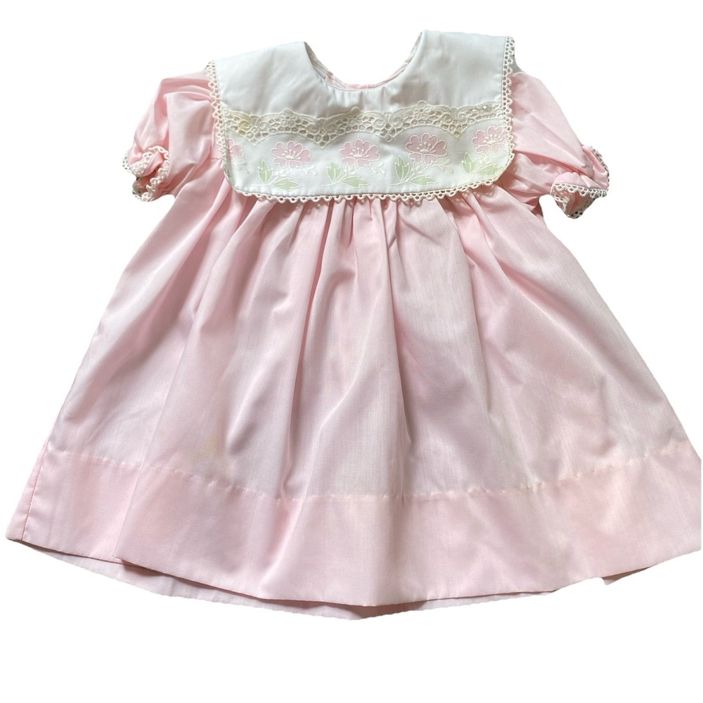 Vintage Toddle Tyke 2T Dress Pink Floral Embroidered Cottage Core USA Made